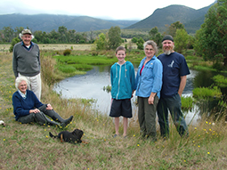 Tom Banfield Aileen Banfield Henry Beckitt Nessa Beckitt and Aidan Banfield at Redman Bluff Wetlands beside Grampians Paradise Camping and Caravan Parkland